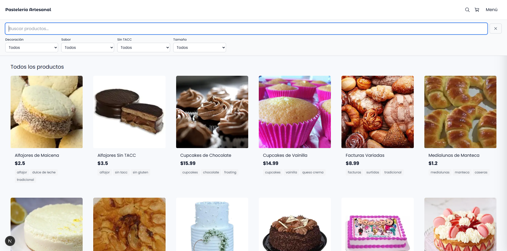 Ejemplo catálogo Pastelería