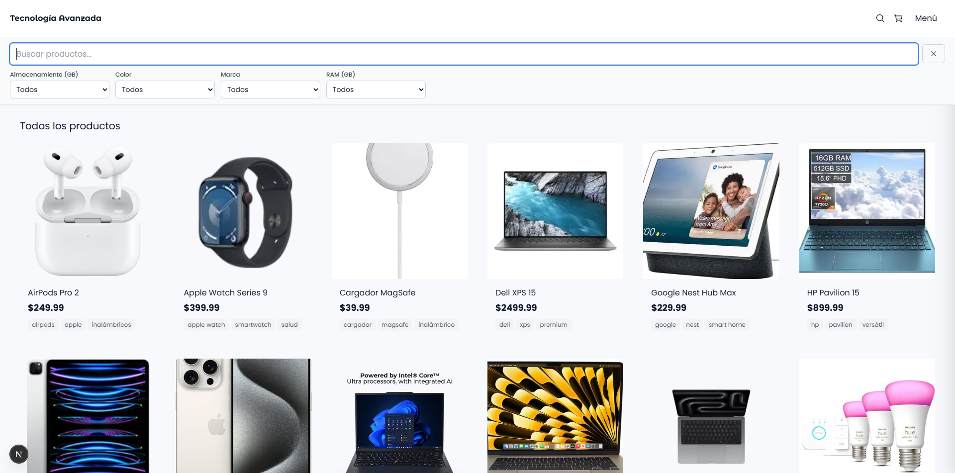 Ejemplo catálogo Tecnologia